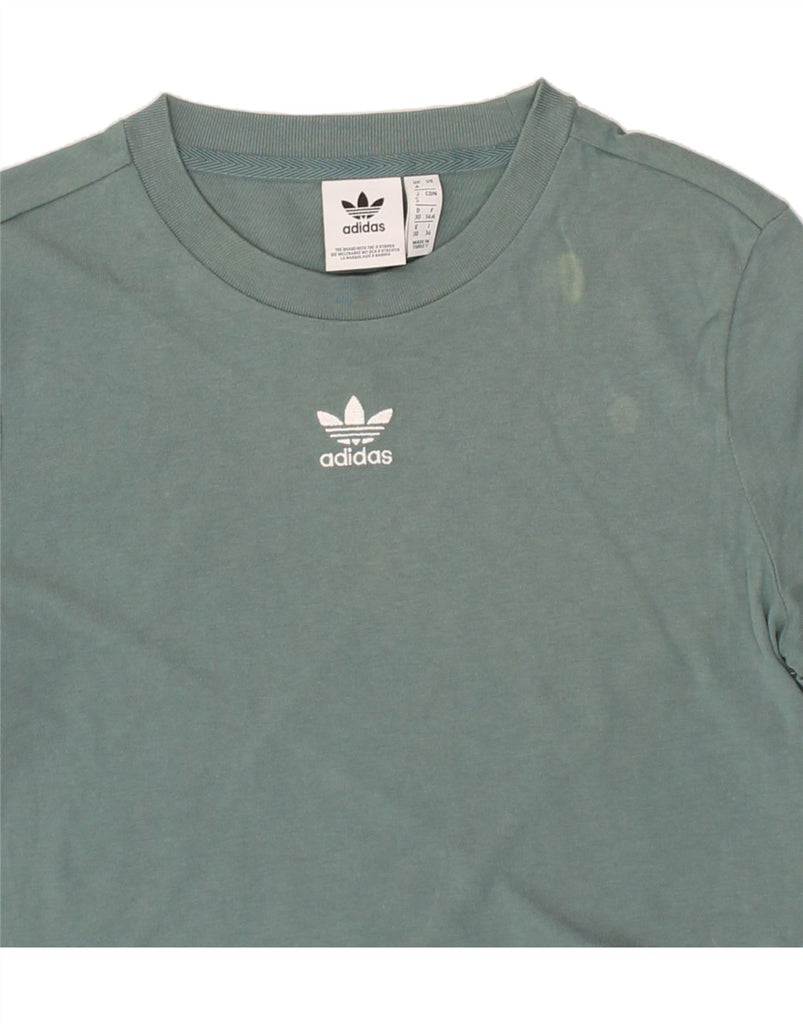 ADIDAS Womens Crop Graphic T-Shirt Top UK 4 XS Green Cotton | Vintage Adidas | Thrift | Second-Hand Adidas | Used Clothing | Messina Hembry 