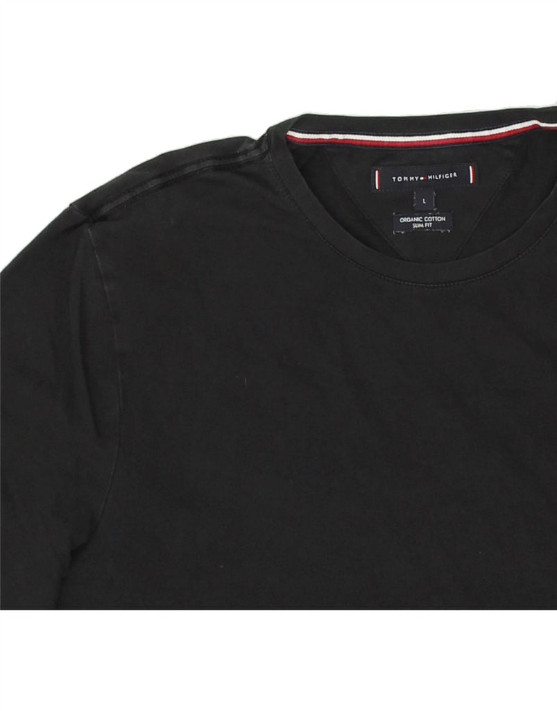 TOMMY HILFIGER Mens Slim Fit Top Long Sleeve Large Black Cotton | Vintage Tommy Hilfiger | Thrift | Second-Hand Tommy Hilfiger | Used Clothing | Messina Hembry 