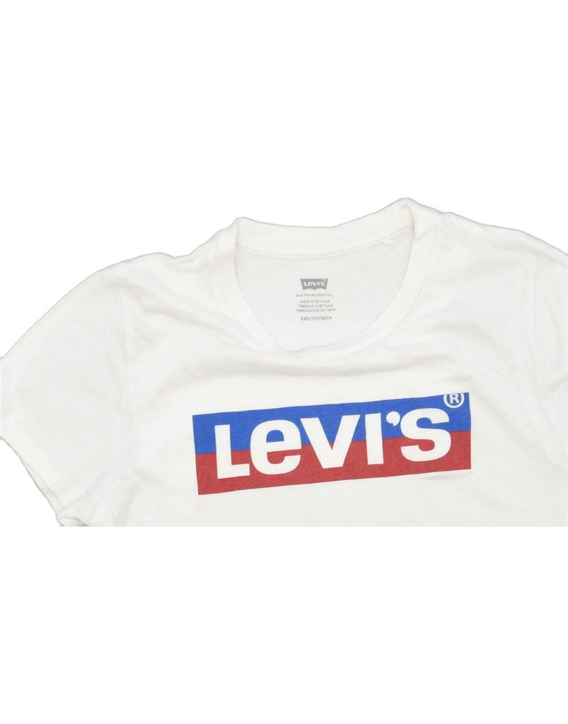 LEVI'S Womens Graphic T-Shirt Top UK 2 2XS White Cotton | Vintage | Thrift | Second-Hand | Used Clothing | Messina Hembry 