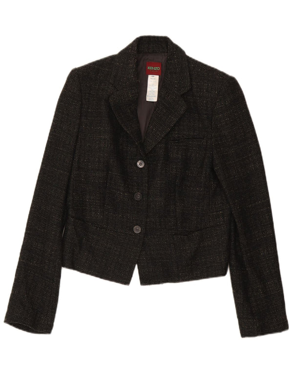 Kenzo Womens 3 Button Blazer Jacket EU 38 Medium Brown Flecked Wool