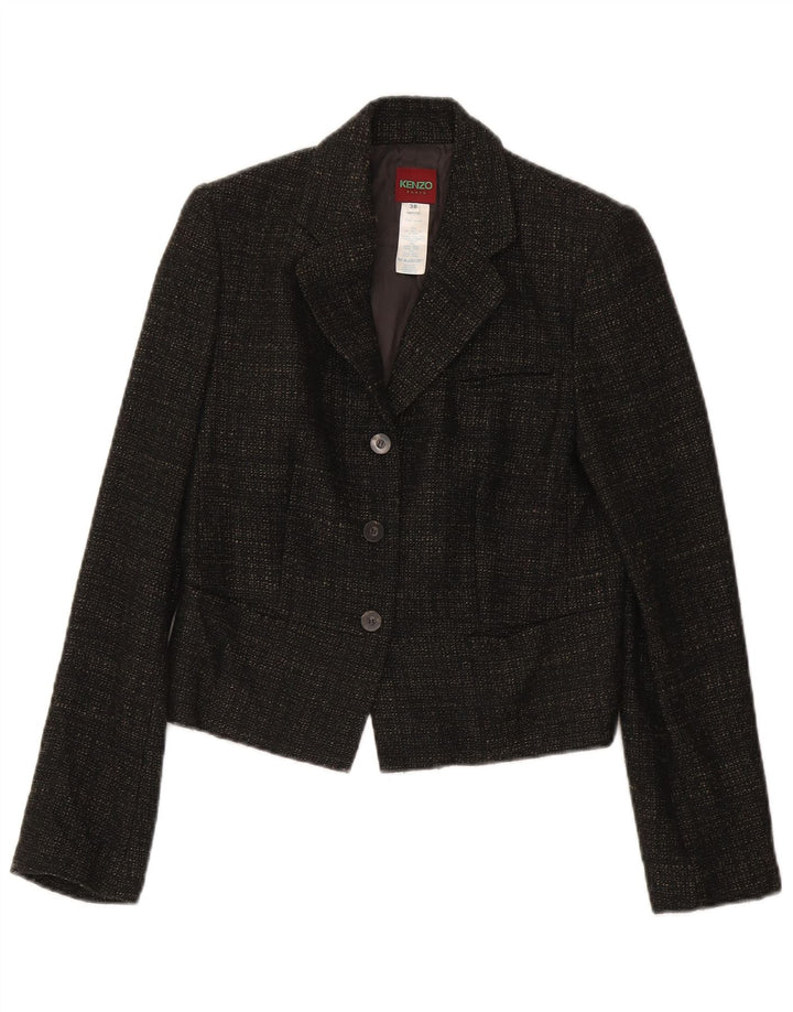 Kenzo Womens 3 Button Blazer Jacket EU 38 Medium Brown Flecked Wool