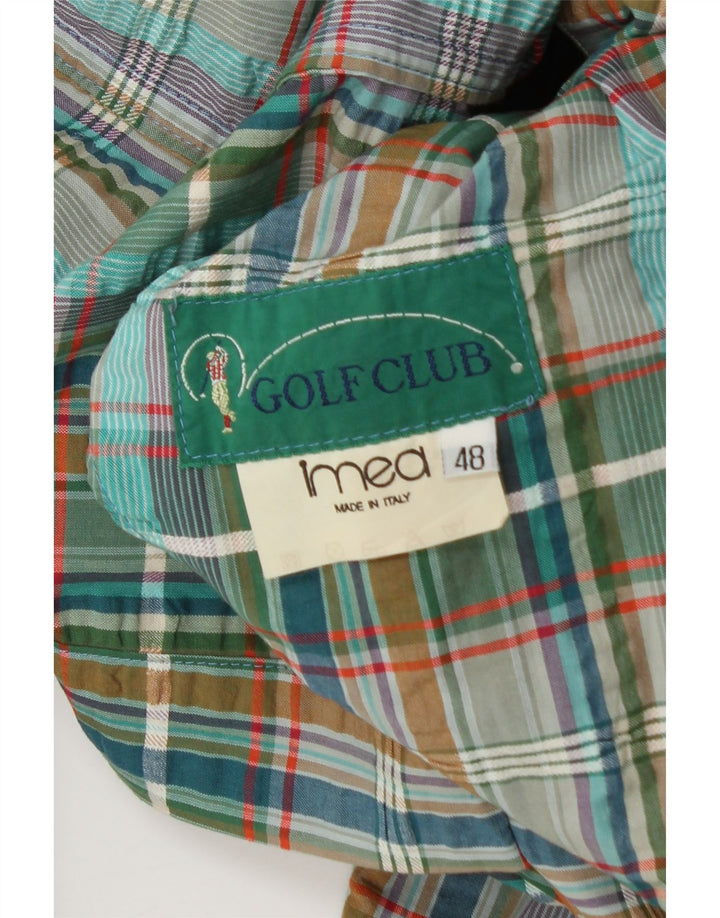 Vintage Mens 3 Button Blazer Jacket IT 48 Medium Green Plaid Cotton