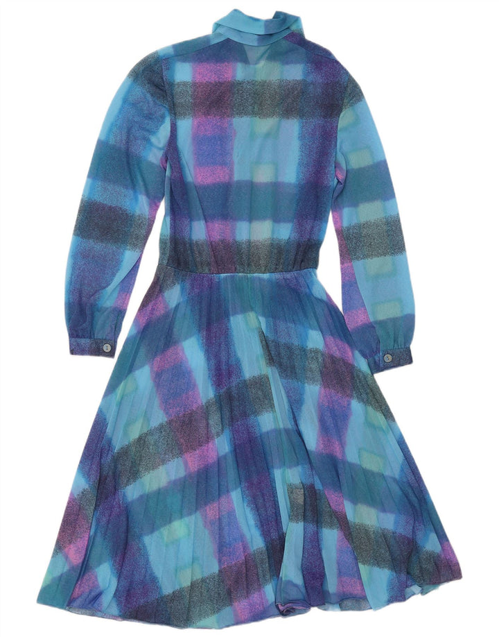 Vintage Womens See Through Long Sleeve A-Line Dress Small Blue Check