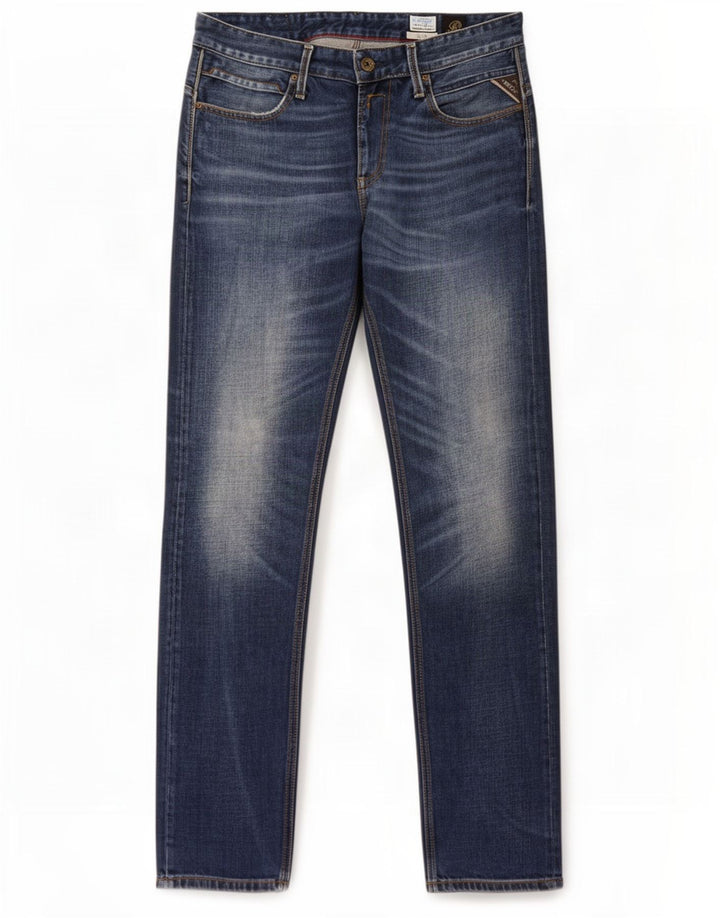Replay Mens Jeto Slim Jeans W34 L34 Blue Cotton