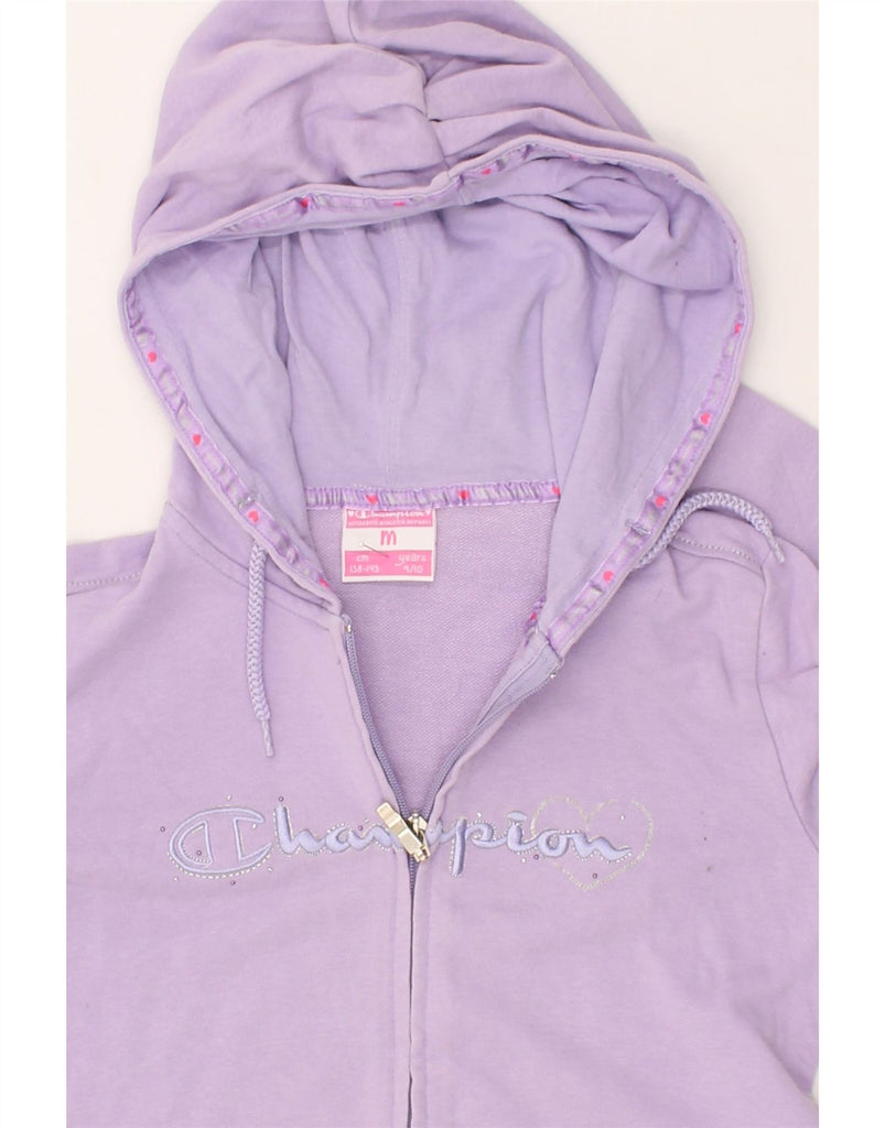 CHAMPION Girls Graphic Zip Hoodie Sweater 9-10 Years Medium Purple Cotton | Vintage Champion | Thrift | Second-Hand Champion | Used Clothing | Messina Hembry 