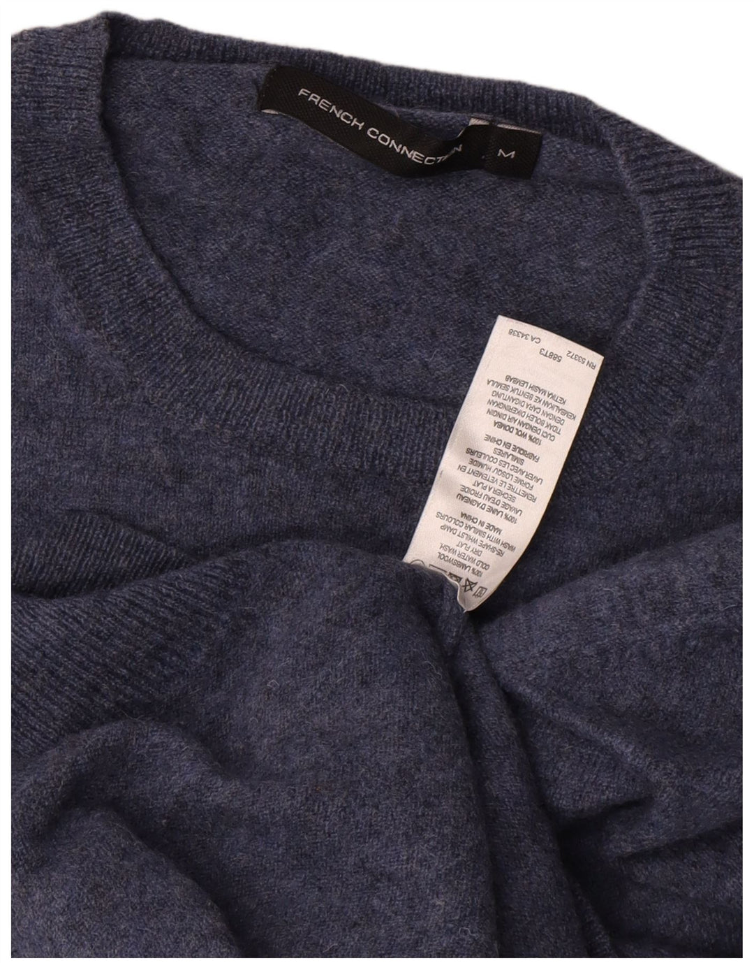 French Connection Mens Crew Neck Jumper Sweater Medium Blue Lambswool
