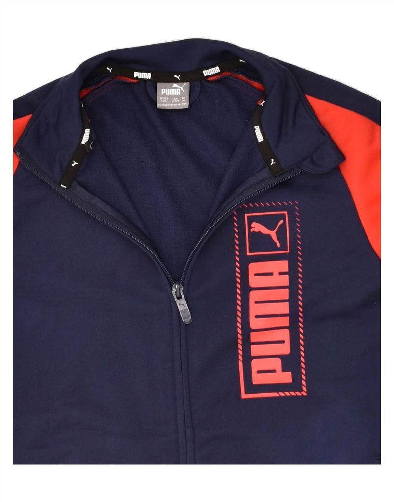 PUMA Boys Graphic Tracksuit Top Jacket 11-12 Years Navy Blue Colourblock | Vintage Puma | Thrift | Second-Hand Puma | Used Clothing | Messina Hembry 