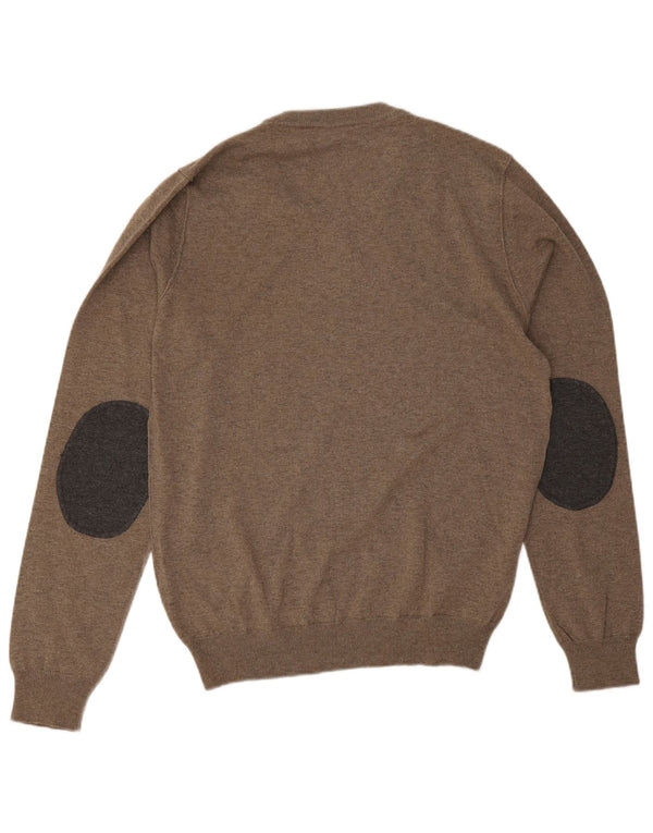 Trussardi Jeans Mens V-Neck Jumper Sweater Medium Beige Flecked Acrylic