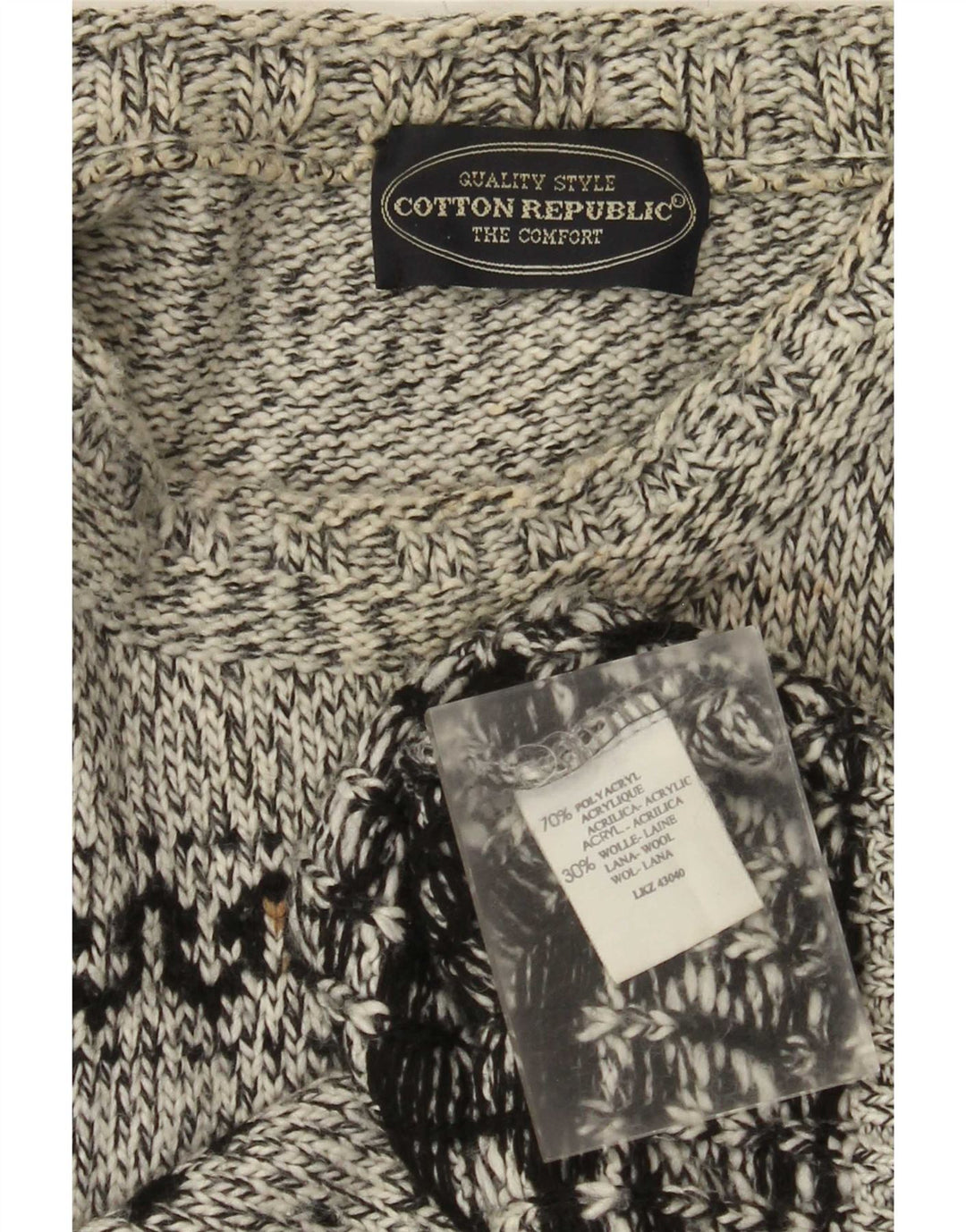 Cotton Republic Mens Crew Neck Jumper Sweater Medium Grey Fair Isle