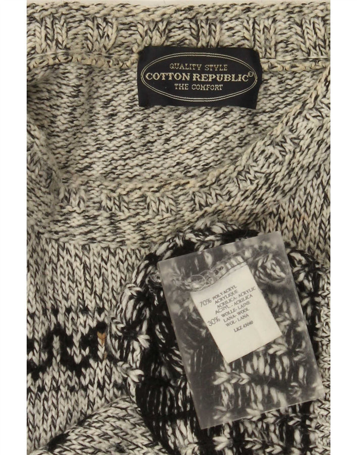 Cotton Republic Mens Crew Neck Jumper Sweater Medium Grey Fair Isle