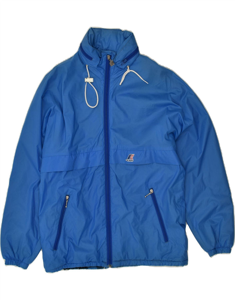 K-WAY Womens Hooded Windbreaker Jacket UK 16 Large Blue Polyamide | Vintage K-Way | Thrift | Second-Hand K-Way | Used Clothing | Messina Hembry 