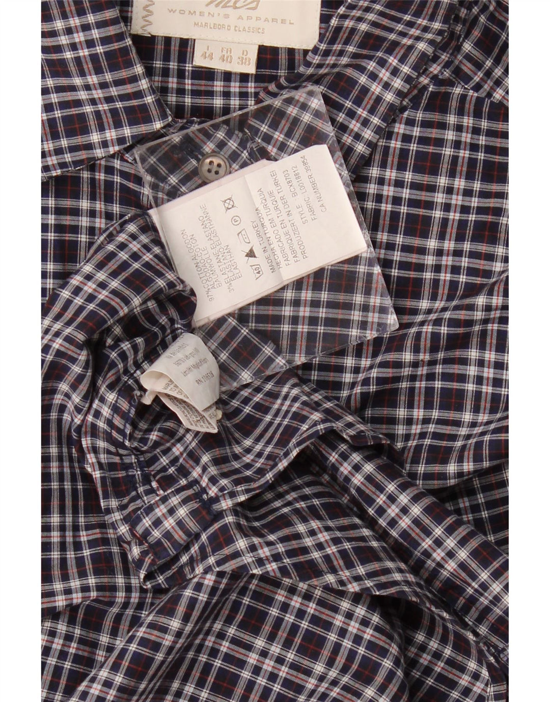 MARLBORO CLASSICS Womens Shirt IT 44 Medium Navy Blue Check Cotton