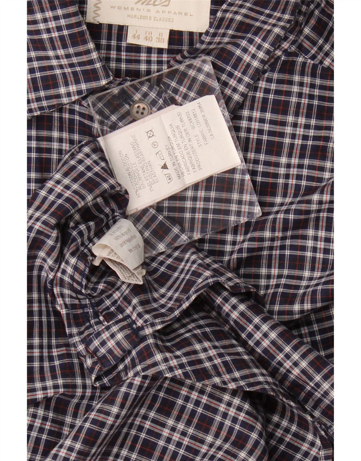 MARLBORO CLASSICS Womens Shirt IT 44 Medium Navy Blue Check Cotton