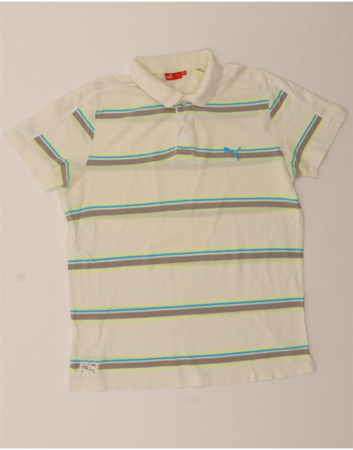 PUMA Mens Polo Shirt Large Off White Striped Cotton Vintage Puma and Second-Hand Puma from Messina Hembry 