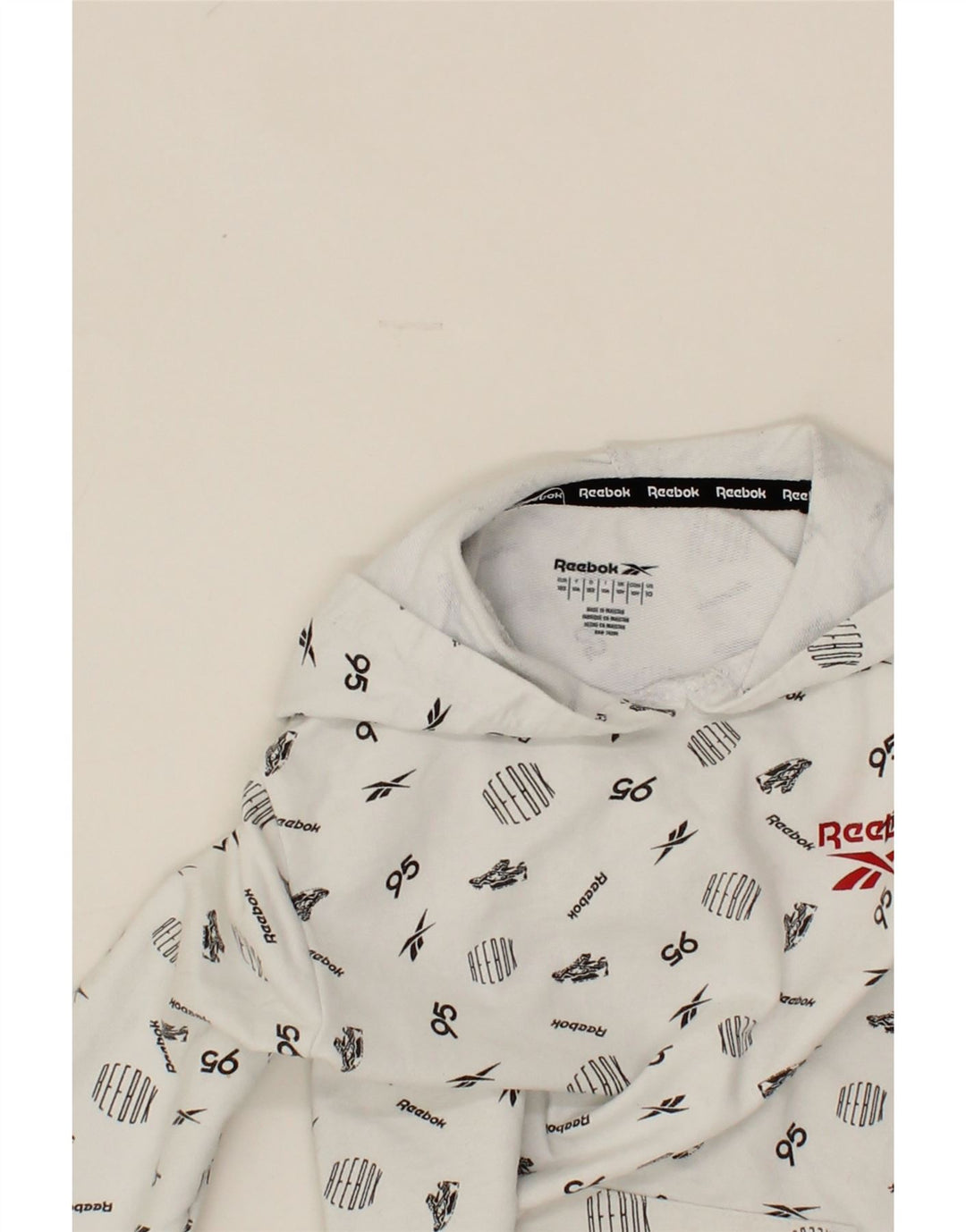 REEBOK Boys Graphic Hoodie Jumper 9-10 Years White Cotton Vintage Reebok and Second-Hand Reebok from Messina Hembry 