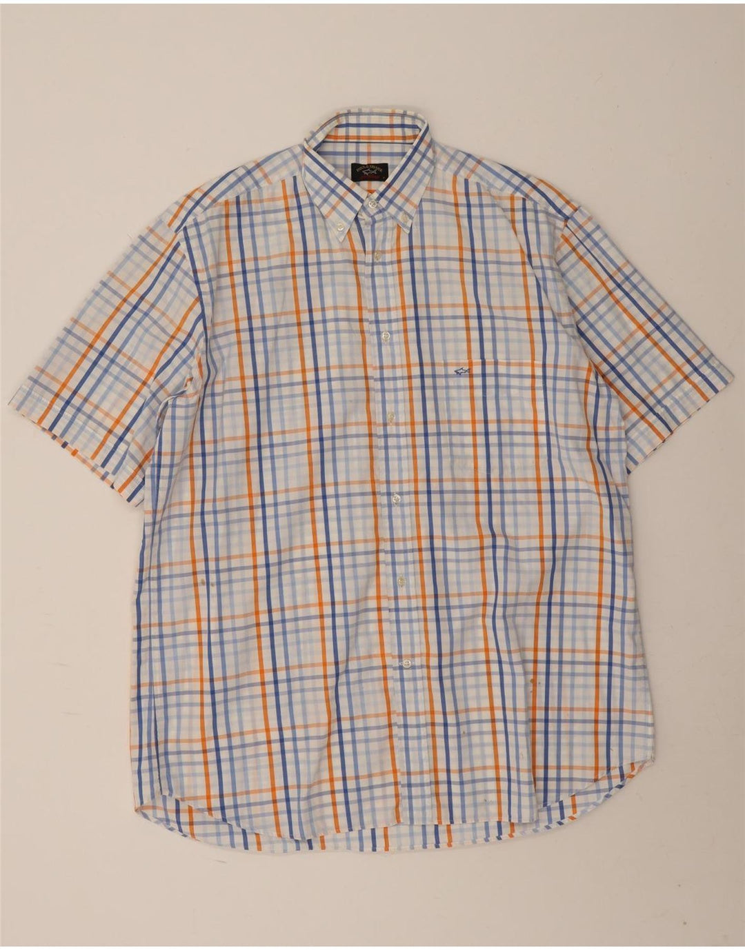 Paul & Shark Mens Short Sleeve Shirt Size 41 Large White Check Cotton