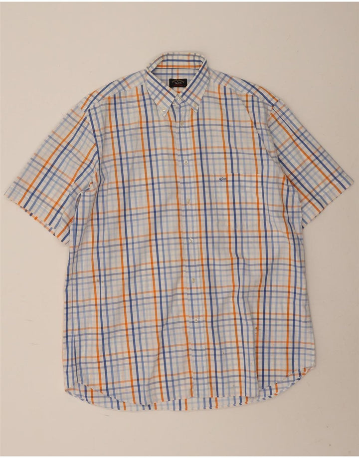 Paul & Shark Mens Short Sleeve Shirt Size 41 Large White Check Cotton