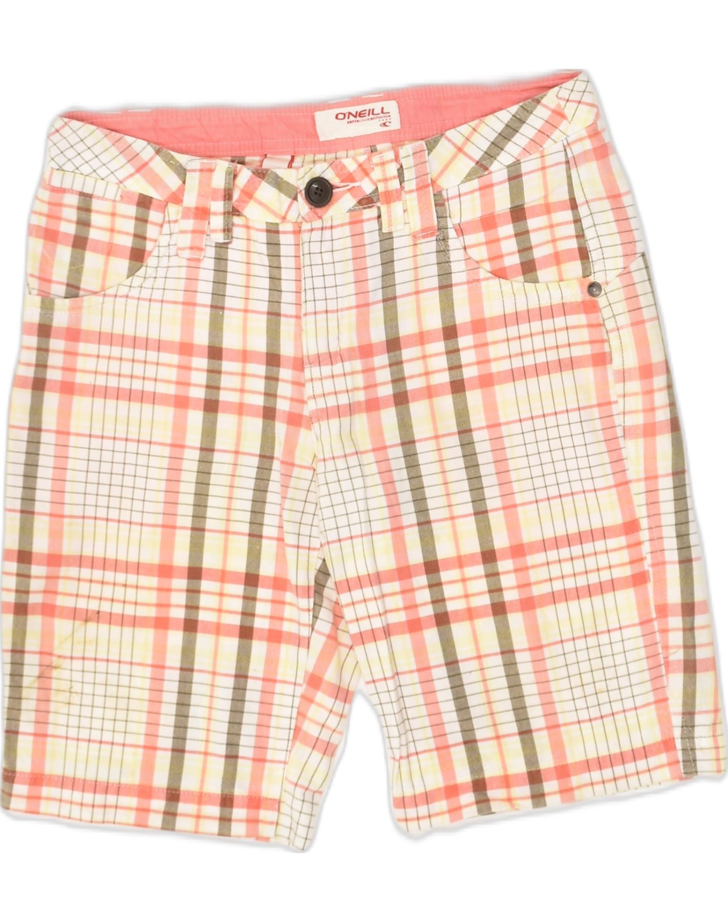 O'NEILL Womens Chino Shorts W27 Beige Check Cotton Vintage
