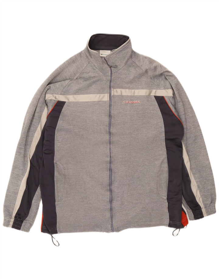 Diadora Mens Tracksuit Top Jacket UK 46 XL Grey Colourblock Polyester
