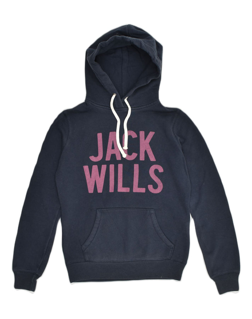 JACK WILLS Womens Graphic Hoodie Jumper UK 6 XS  Navy Blue Cotton | Vintage Jack Wills | Thrift | Second-Hand Jack Wills | Used Clothing | Messina Hembry 