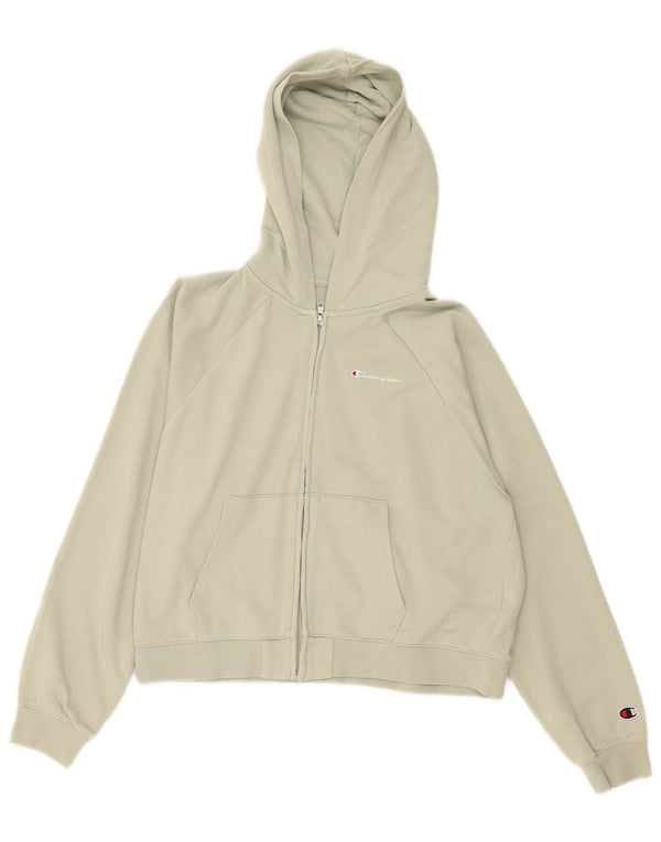 Champion Girls Crop Zip Hoodie Sweater 13-14 Years XL Green Cotton