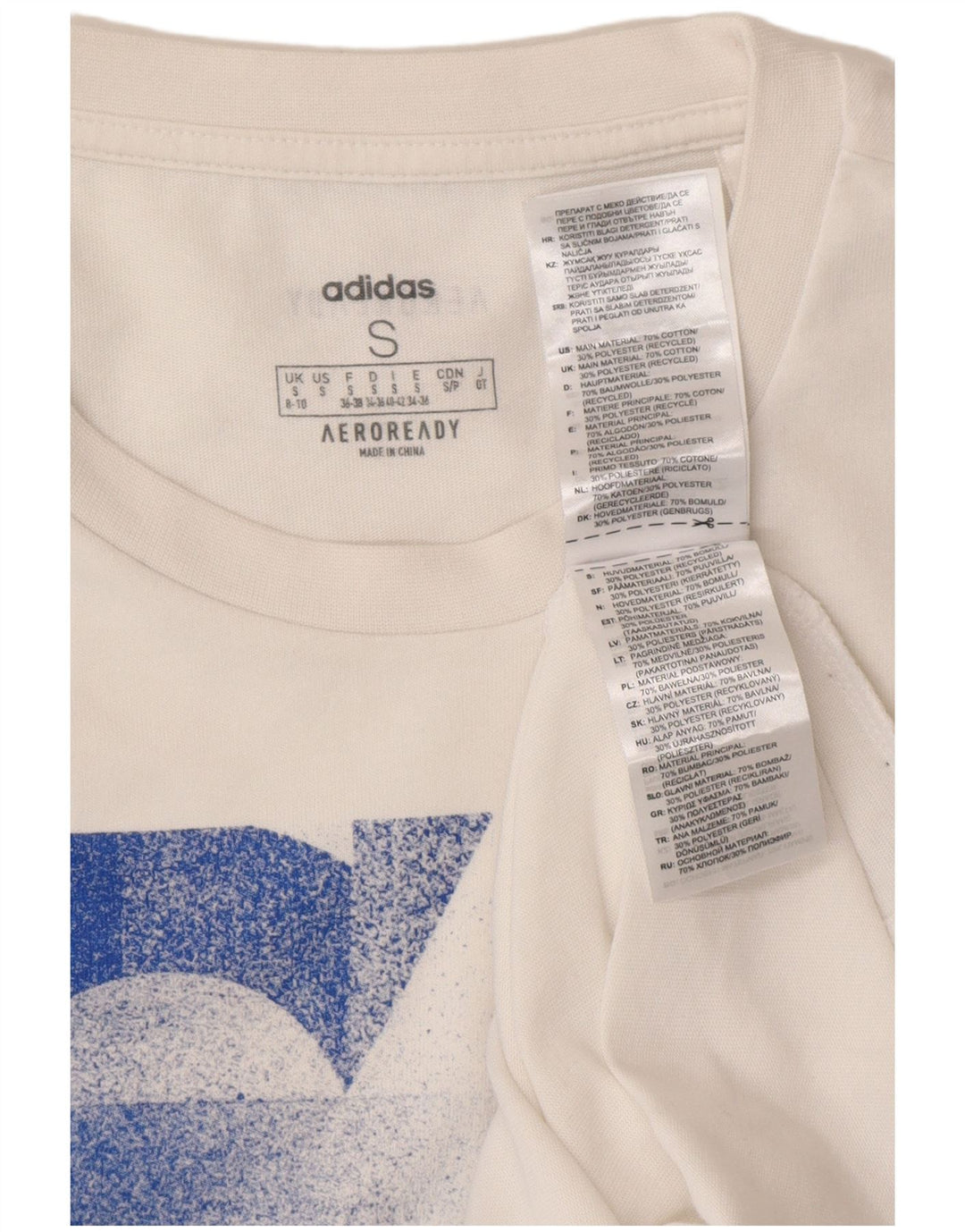 ADIDAS Womens Aeroready Graphic T-Shirt Top UK 8/10 Small White Cotton