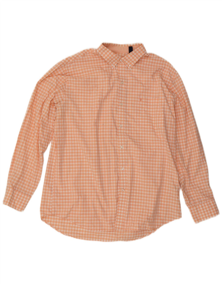 Izod Mens Shirt XL Orange Gingham Cotton