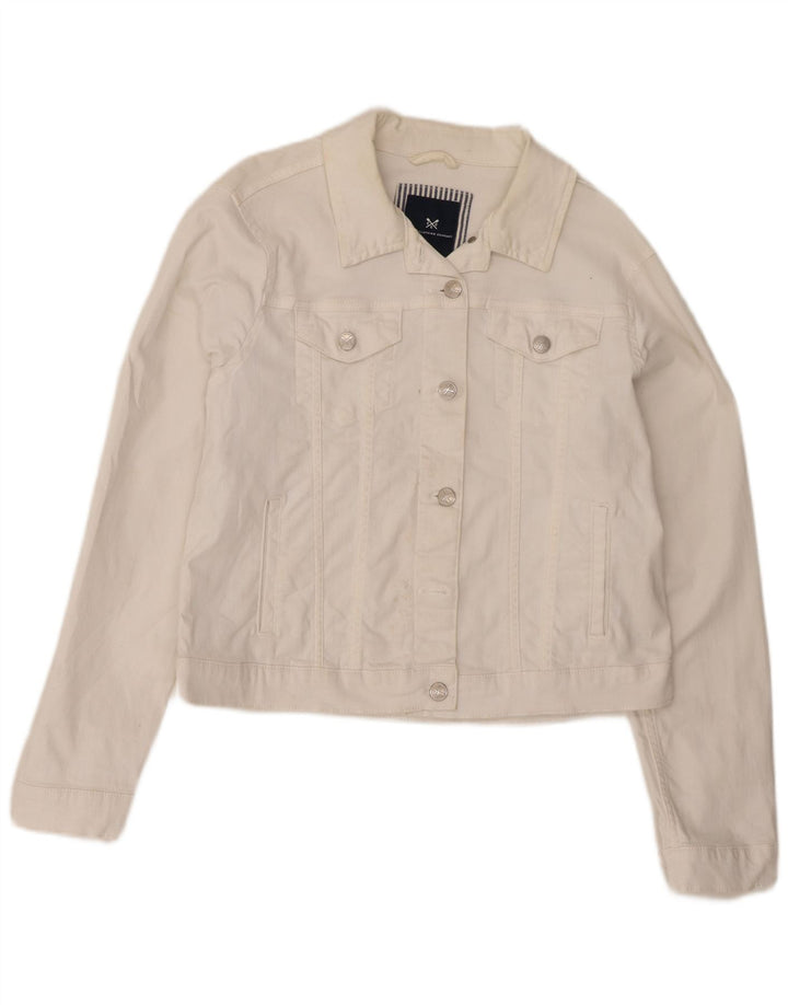 CREW CLOTHING Womens Crop Denim Jacket UK 14 Medium White Cotton