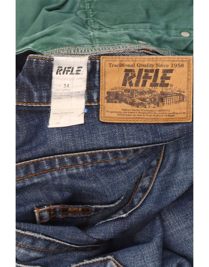 Rifle Mens Straight Jeans W34 L34 Navy Blue Cotton
