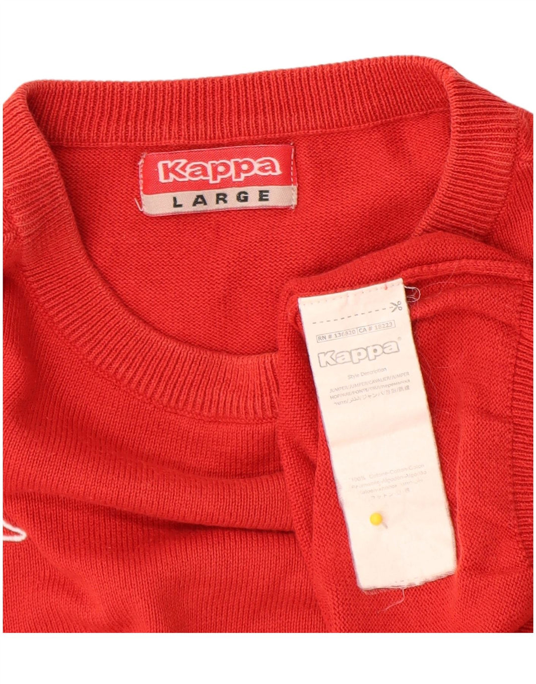 Kappa Mens Crew Neck Jumper Sweater Large Red Cotton