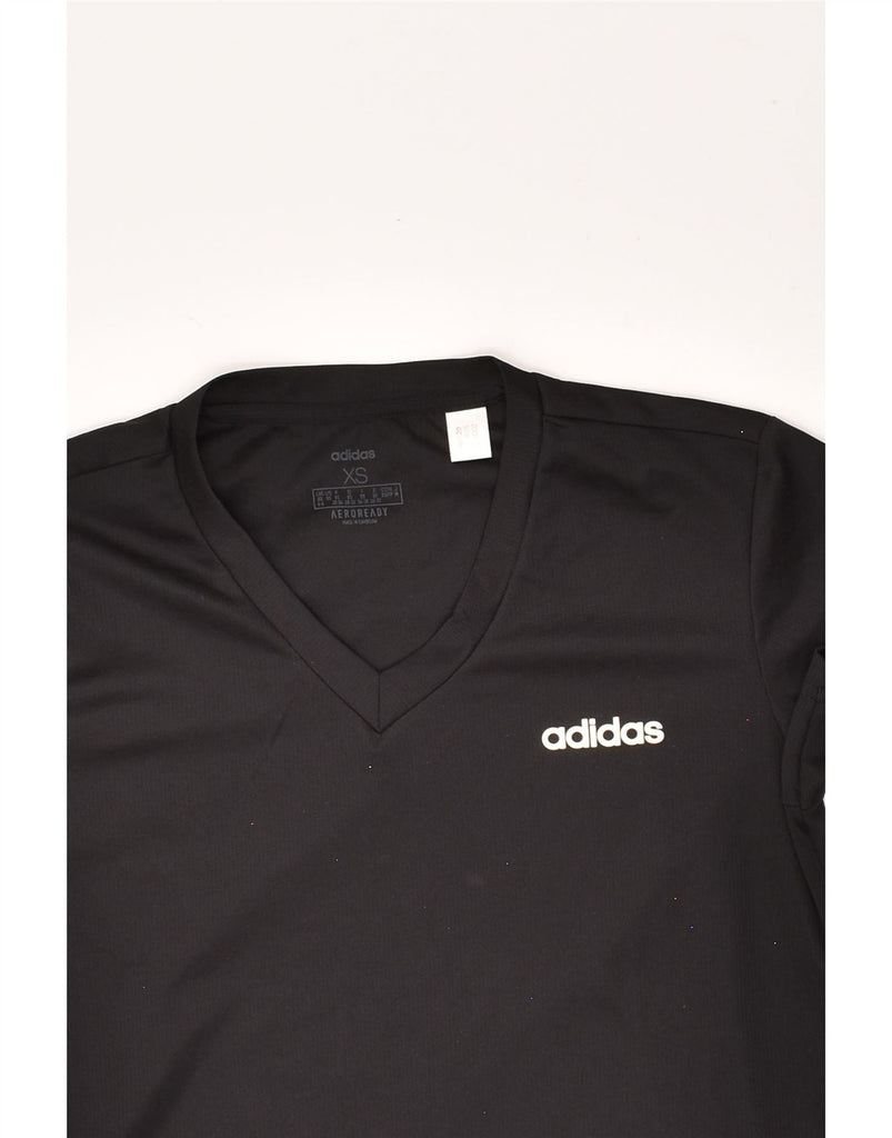 ADIDAS Womens Aeroready Graphic T-Shirt Top UK 4/6 XS Black Polyester | Vintage Adidas | Thrift | Second-Hand Adidas | Used Clothing | Messina Hembry 