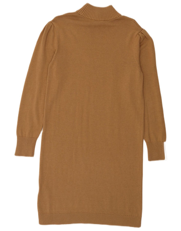 Hugo Boss Womens Long Sleeve Jumper Dress UK 10 Small Brown Cotton