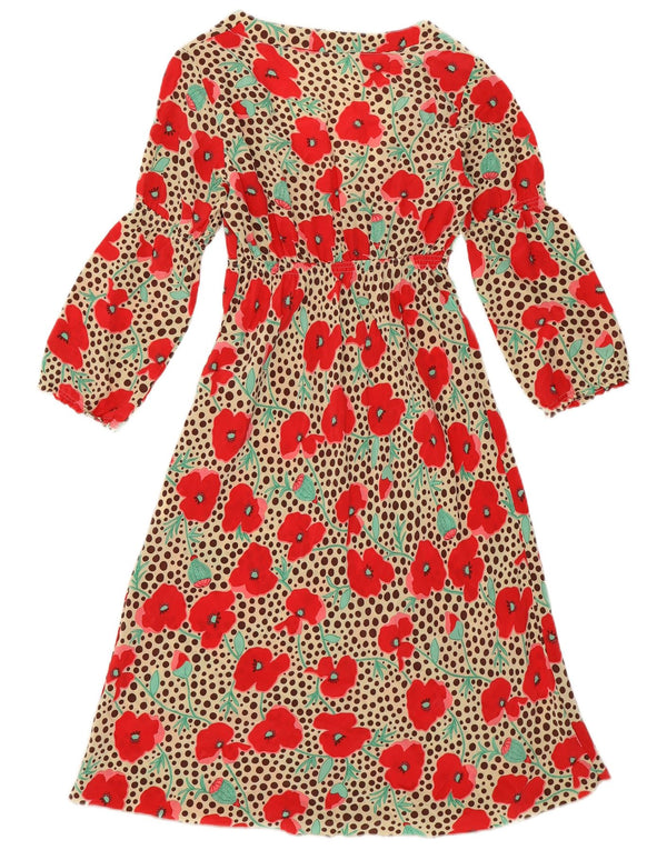 Vintage Womens 3/4 Sleeve A-Line Dress UK 4 XS Multicoloured Floral Silk
