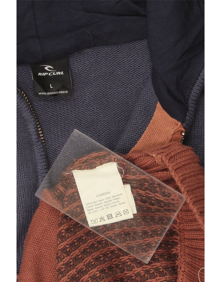 RIP CURL Mens Hooded Cardigan Sweater Large Brown Colourblock Cotton Vintage Rip Curl and Second-Hand Rip Curl from Messina Hembry 