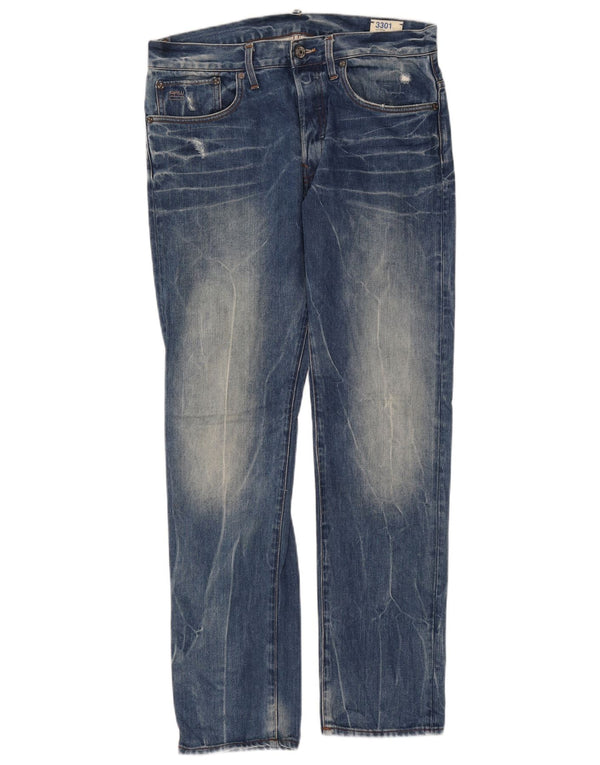 G-Star Womens Acid Wash Distressed Straight Jeans W34 L32 Blue Cotton