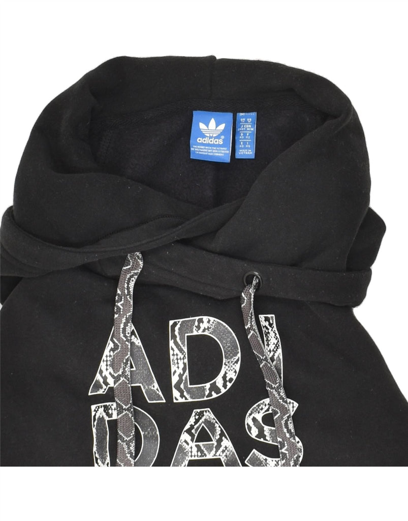 ADIDAS Womens Graphic Hoodie Jumper UK 14 Large Black Cotton | Vintage Adidas | Thrift | Second-Hand Adidas | Used Clothing | Messina Hembry 