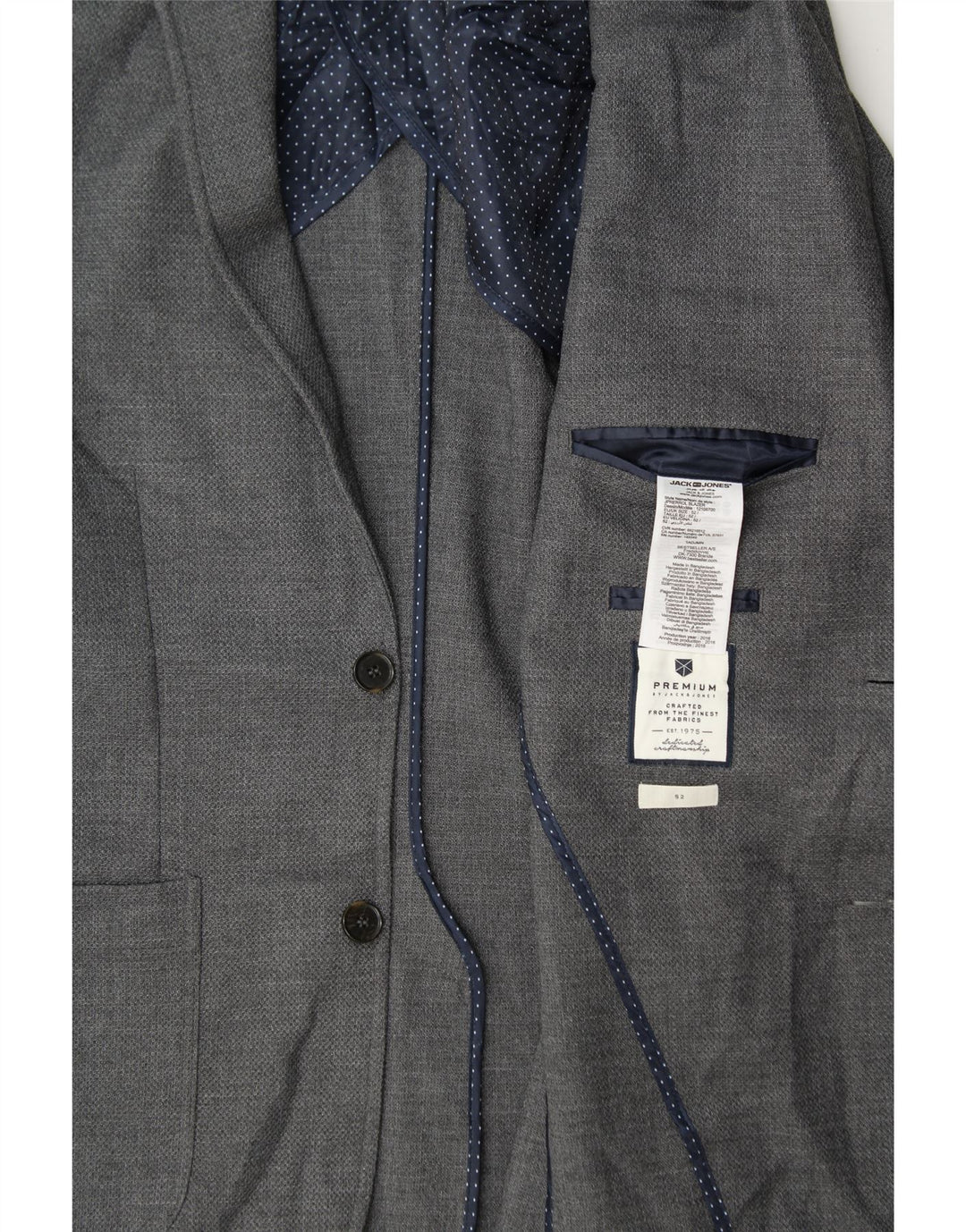 JACK & JONES Mens 2 Button Blazer Jacket IT 52 XL Grey Polyester Vintage Jack & Jones and Second-Hand Jack & Jones from Messina Hembry 