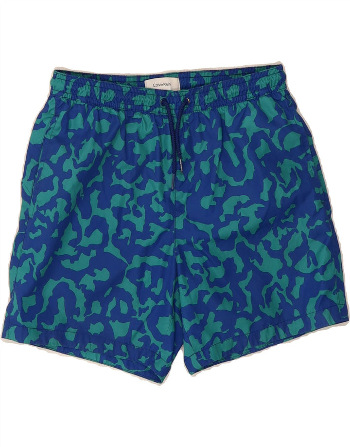 CALVIN KLEIN Boys Swimming Shorts 12-13 Years Blue Camouflage Polyester Vintage Calvin Klein and Second-Hand Calvin Klein from Messina Hembry 