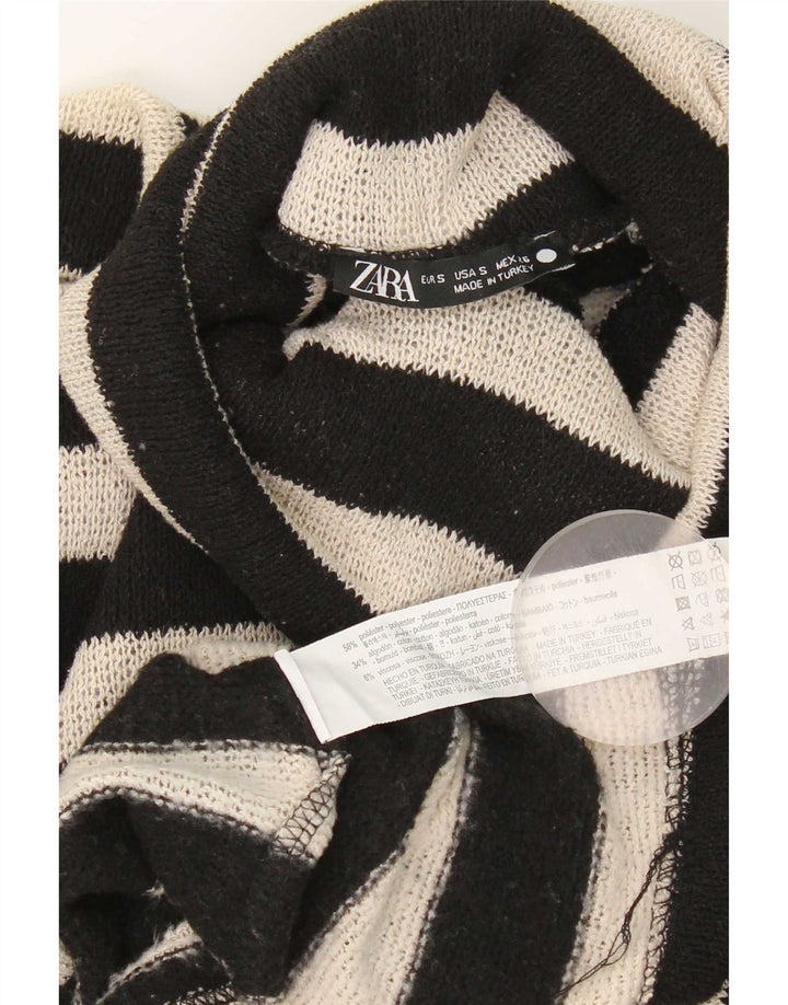 Zara Womens Oversized Roll Neck Jumper Sweater UK 10 Small Black Striped