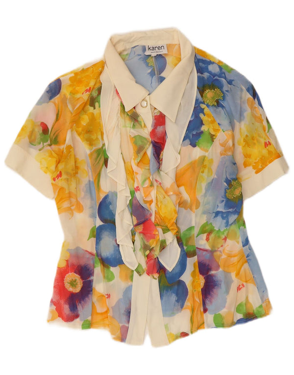 Vintage Womens Short Sleeve Shirt Blouse UK 12 Medium Multicoloured Floral