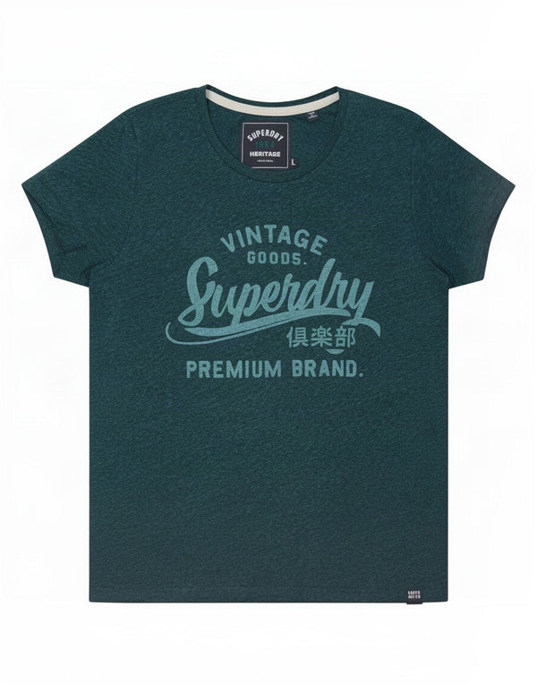 Superdry Womens Graphic T-Shirt Top UK 14 Large Green Flecked Polyester