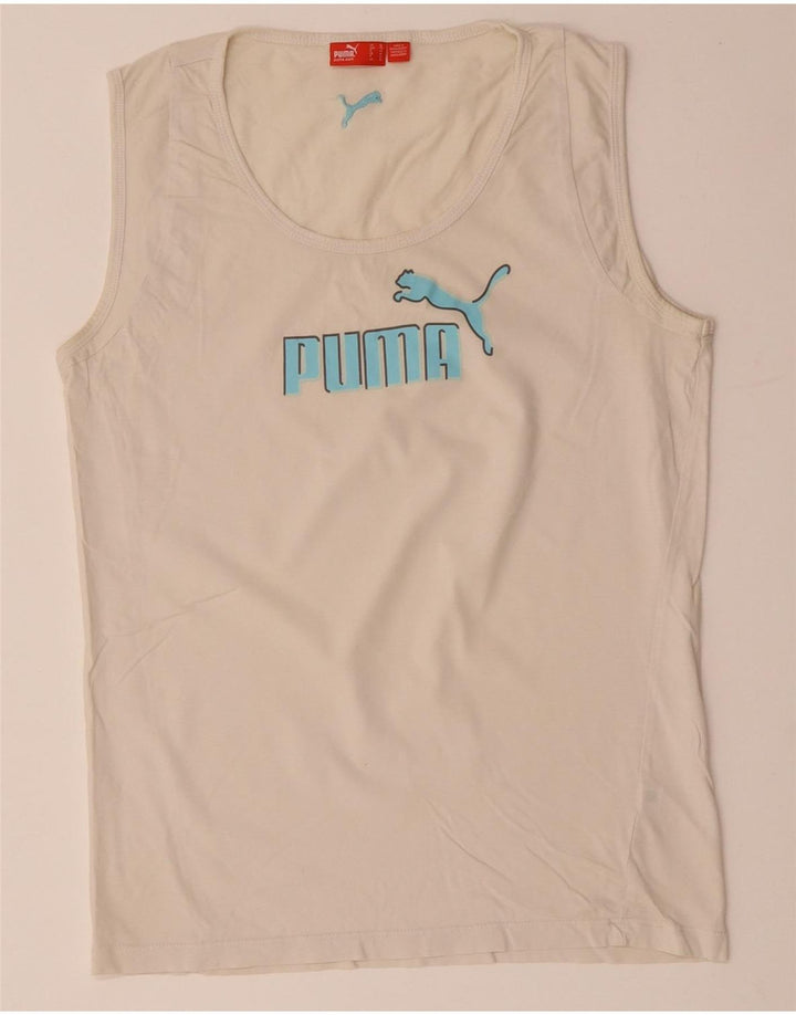 Puma Womens Graphic Vest Top UK 16 Large White Cotton