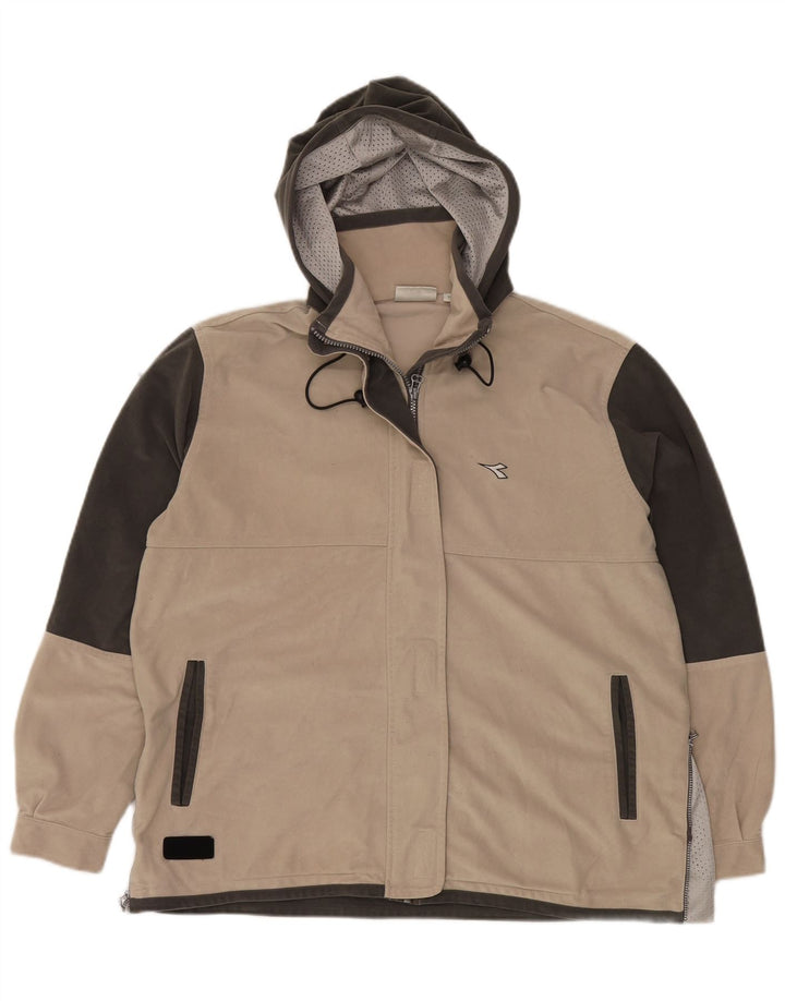DIADORA Womens Oversized Tracksuit Top Jacket UK 14 Medium Beige
