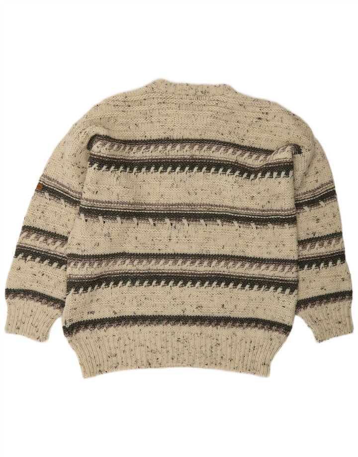 Sergio Tacchini Mens Crew Neck Jumper Sweater XL Beige Striped Wool
