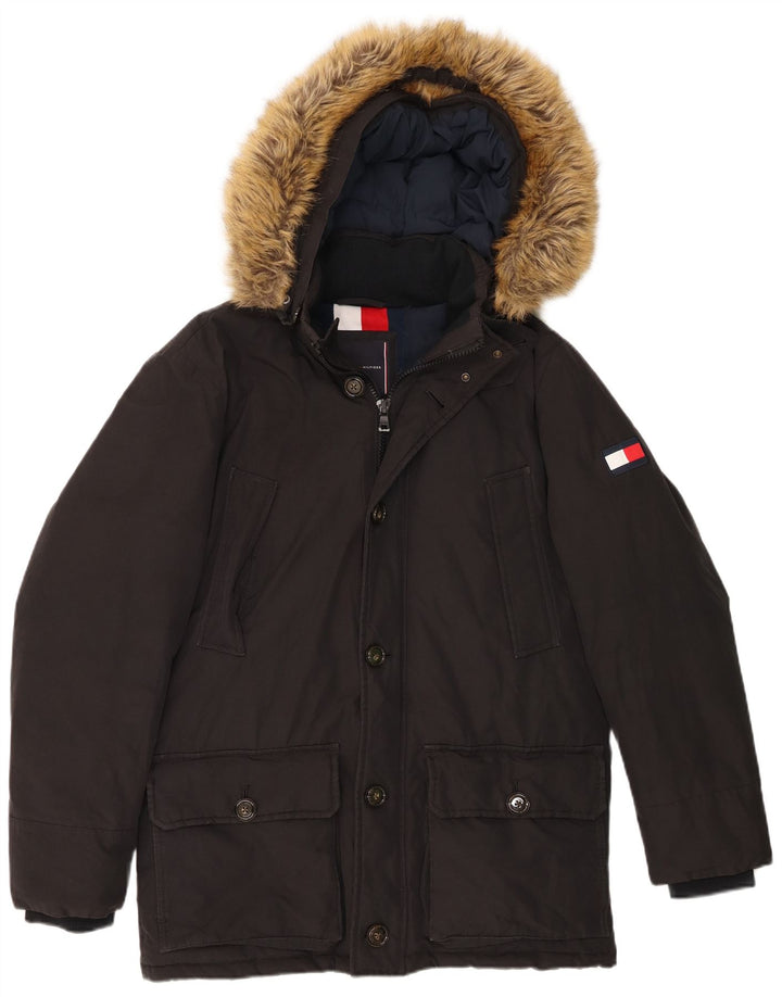 Tommy Hilfiger Mens Hooded Padded Jacket UK 38 Medium Black Cotton