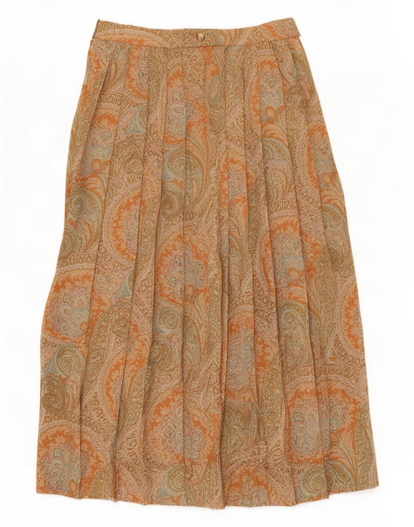 Marella Womens Knife Pleated Skirt UK 16 Large W30 Brown Paisley Wool