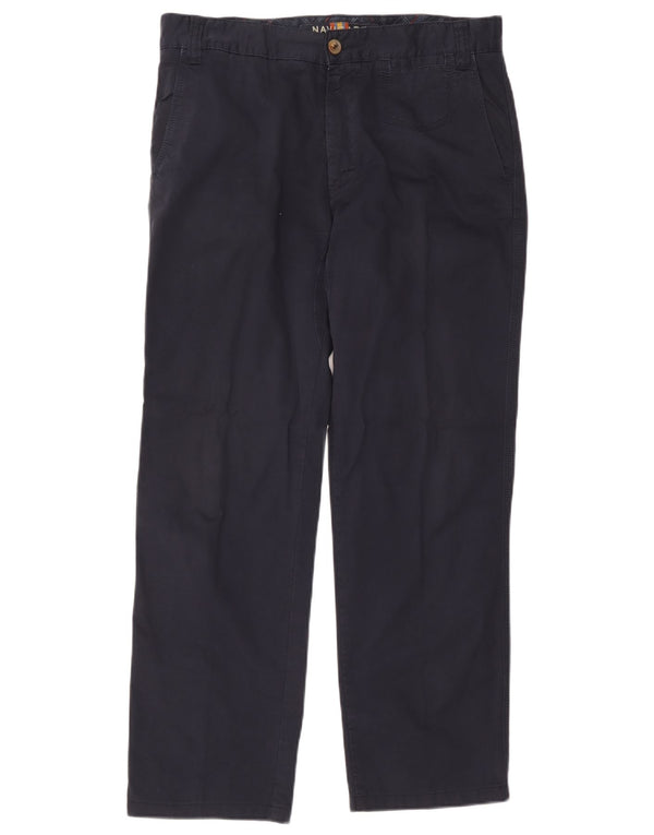 Navigare Mens Straight Chino Trousers IT 52 XL W36 L30 Navy Blue Cotton