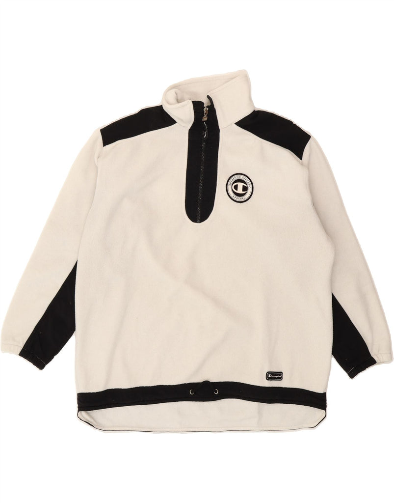 CHAMPION Mens Zip Neck Fleece Jumper Large White Colourblock Polyester Vintage Champion and Second-Hand Champion from Messina Hembry 