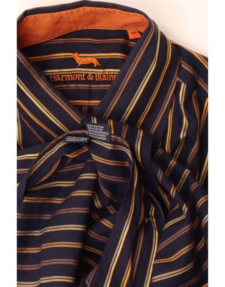 Harmont & Blaine Mens Shirt Medium Navy Blue Striped Cotton