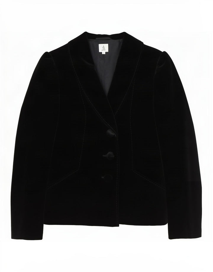 Vintage Womens 2 Button Velvet Blazer Jacket EU 40 Medium Black Cotton